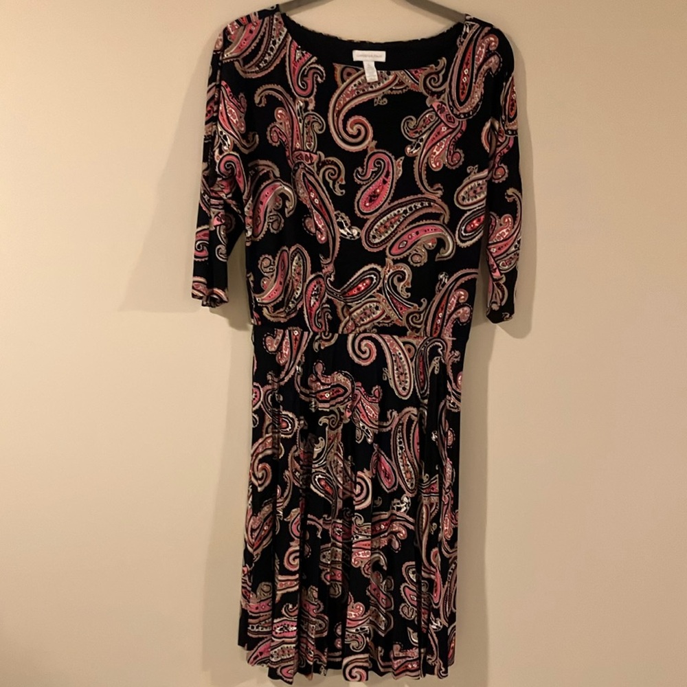 Charter Club Black and Pink Paisley Midi Dress